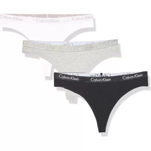 imageCalvin Klein Womens Motive Cotton Multipack Thong PantyBlack WWhite Logo  Classic White WWater Stone Logo  Grey Heather WWhite Stone Logo