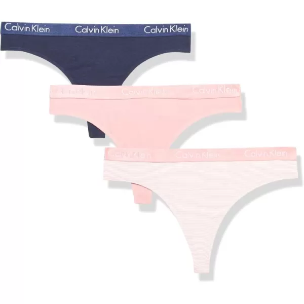 imageCalvin Klein Womens Motive Cotton Multipack Thong PantyShorelineBlushFeeder Stripeblush