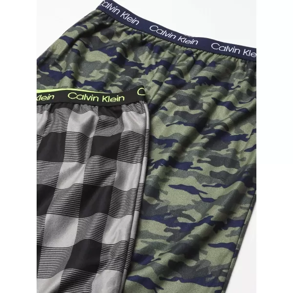 imageCalvin Klein Boys Sleepwear Super Soft Brushed Micro Pajama Pants 2 PackGreen CamoBlack Plaid