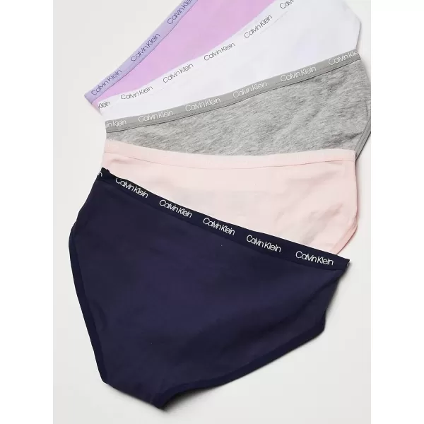 imageCalvin Klein Girls Underwear Cotton Bikini Panty Five PackHeather GreyWhiteCrystal PinkSymphonyCk Lilac