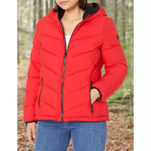 imageCalvin Klein Womens Quilted Down Jacket with Removable Faux Fur Trimmed HoodQuilted Down Mandarn Red