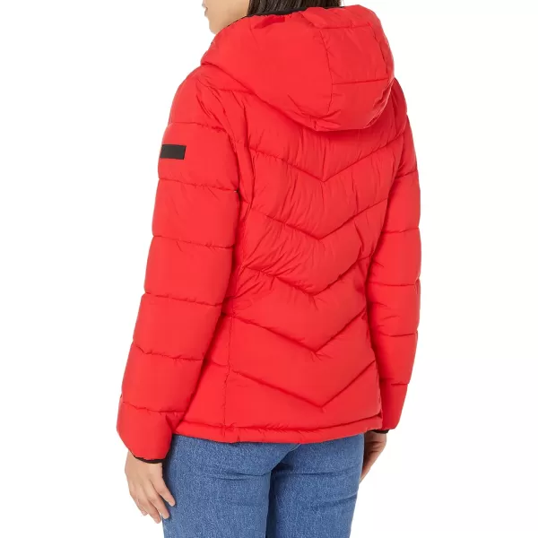 imageCalvin Klein Womens Quilted Down Jacket with Removable Faux Fur Trimmed HoodQuilted Down Mandarn Red