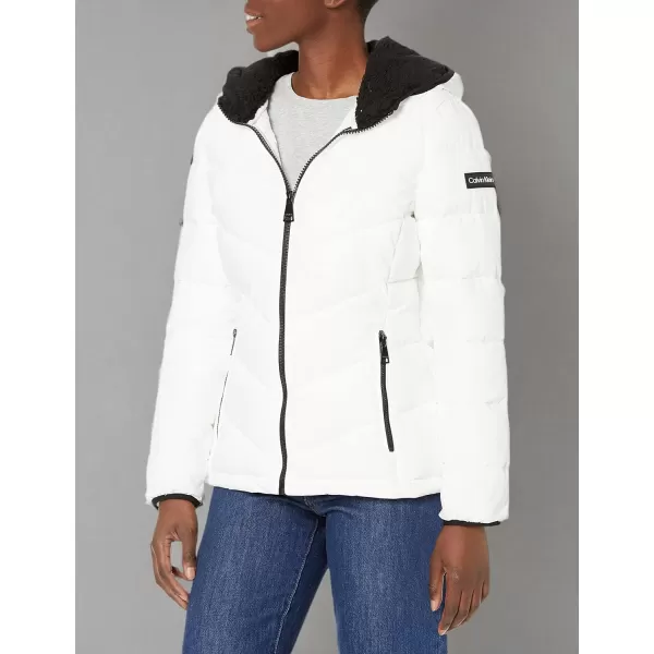 imageCalvin Klein Womens Quilted Down Jacket with Removable Faux Fur Trimmed HoodQuilted Down White