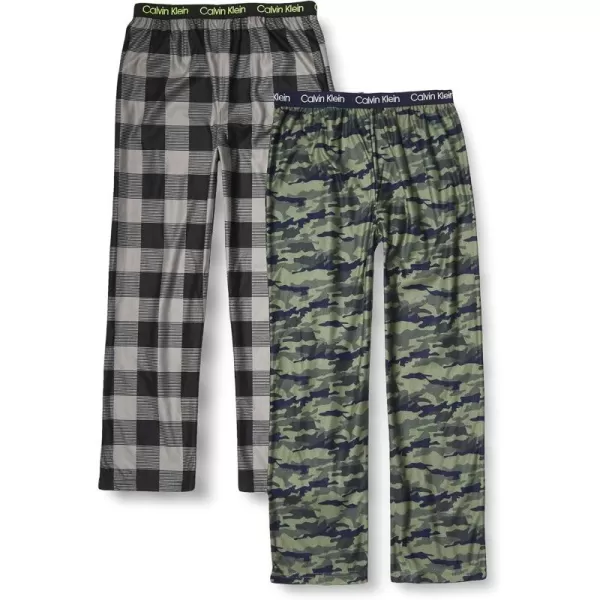 imageCalvin Klein Boys Sleepwear Super Soft Brushed Micro Pajama Pants 2 PackGreen CamoBlack Plaid