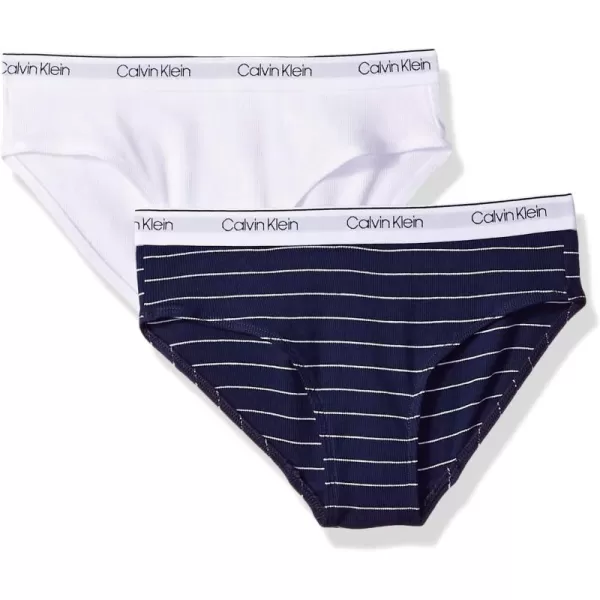 imageCalvin Klein Girls Modern Cotton Bikini MultipackRib 2 Pack  Ck Navy Stripe  Classic White