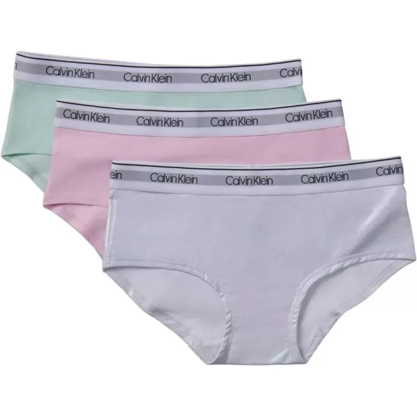 imageCalvin Klein Girls Modern Cotton Hipster Underwear MultipackIrridedescentPink LadyGlacier