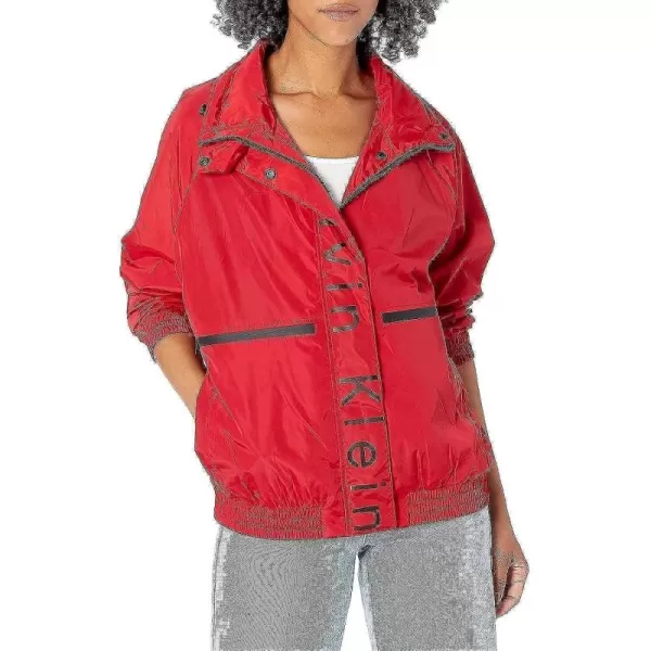 imageCalvin Klein Womens Lightweight Water Resistant Everyday WindbreakerLogo Striped Crimson