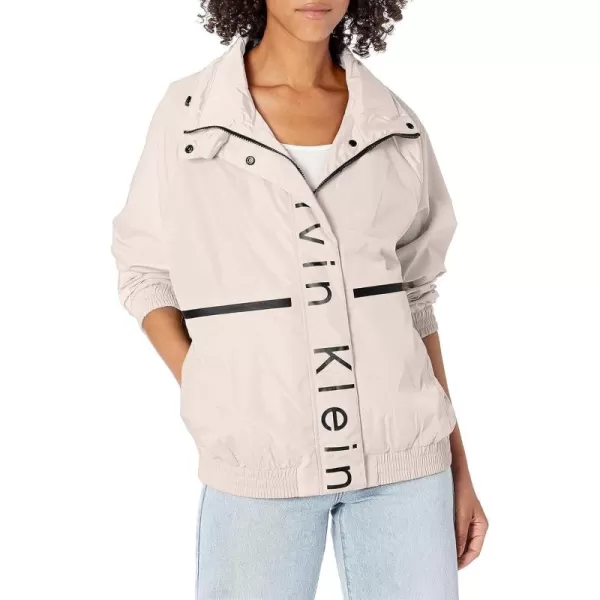 imageCalvin Klein Womens Lightweight Water Resistant Everyday WindbreakerLogo Striped Oyster