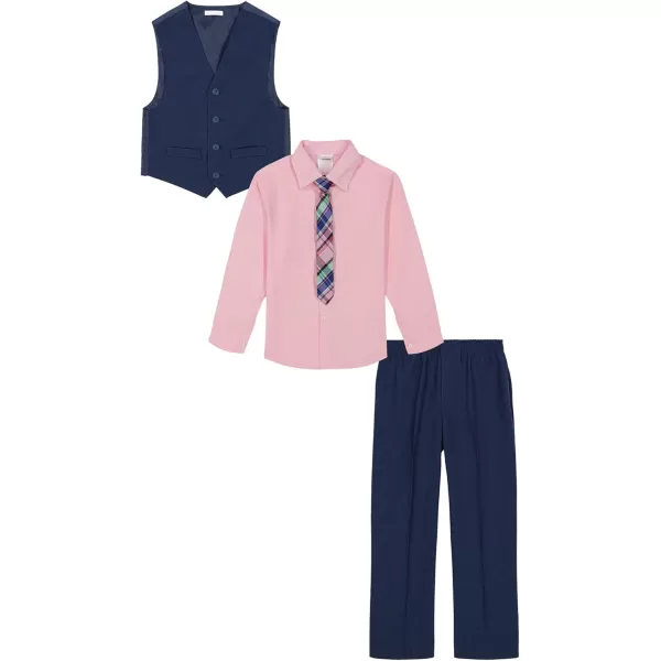 imageCalvin Klein Boys 4Piece Formal Suit Set Vest Pants Collared Dress Shirt and TieBank Blue