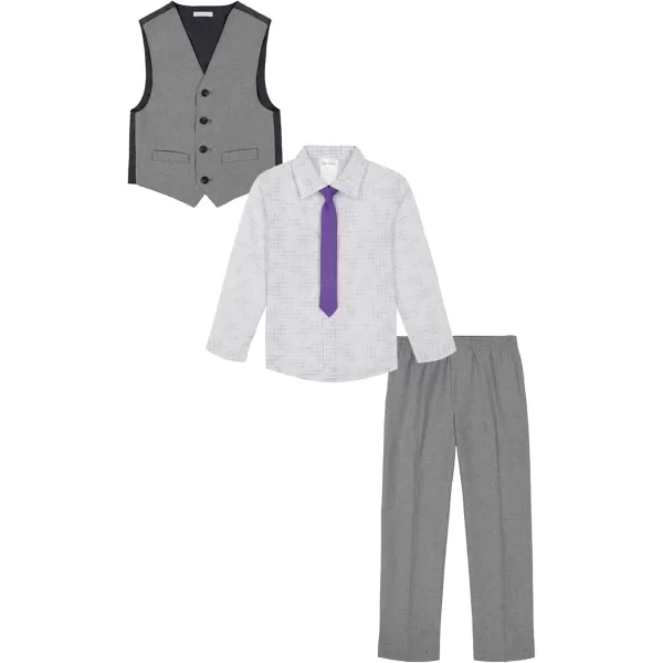imageCalvin Klein Boys 4Piece Formal Suit Set Vest Pants Collared Dress Shirt and TieSterling
