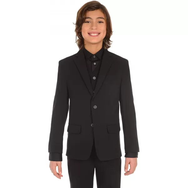 imageCalvin Klein Boys BiStretch Blazer Suit Jacket 2Button Single Breasted Closure Buttoned Cuffs ampamp Front Flap PocketsBlack