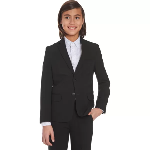 imageCalvin Klein Boys BiStretch Blazer Suit Jacket 2Button Single Breasted Closure Buttoned Cuffs ampamp Front Flap PocketsBlack Infinite