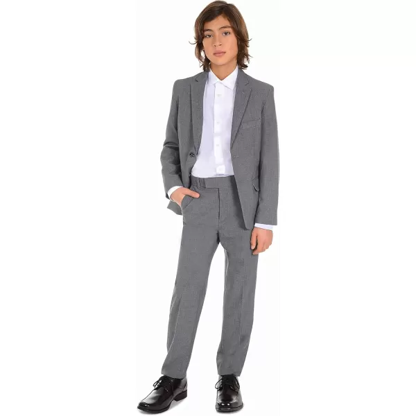 imageCalvin Klein Boys BiStretch Blazer Suit Jacket 2Button Single Breasted Closure Buttoned Cuffs ampamp Front Flap PocketsGrey Heather