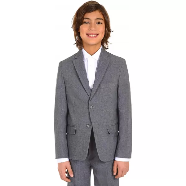 imageCalvin Klein Boys BiStretch Blazer Suit Jacket 2Button Single Breasted Closure Buttoned Cuffs ampamp Front Flap PocketsGrey Heather