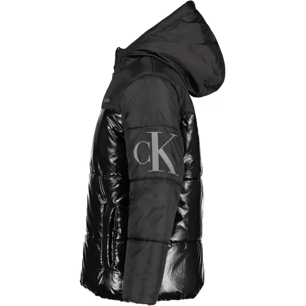 imageCalvin Klein Boys Heavy Weight Hooded Bubble Jacket with Polar Fleece LiningBlack Shine