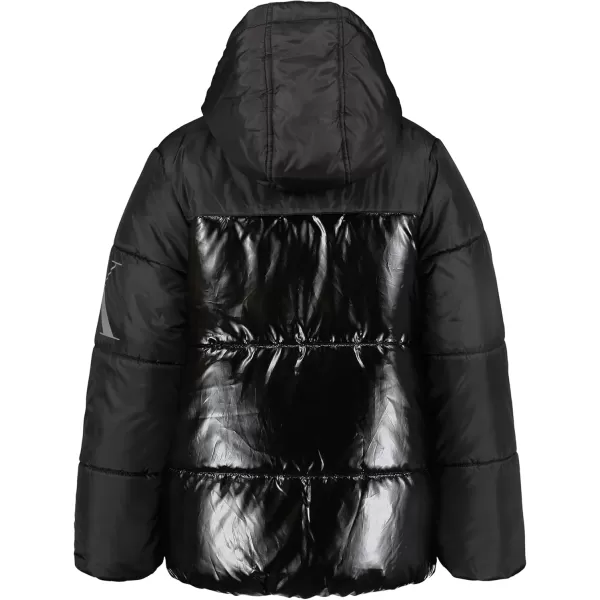 imageCalvin Klein Boys Heavy Weight Hooded Bubble Jacket with Polar Fleece LiningBlack Shine