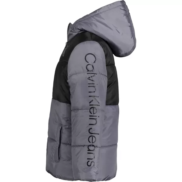 imageCalvin Klein Boys Heavy Weight Hooded Bubble Jacket with Polar Fleece LiningBubble Dark Grey 02