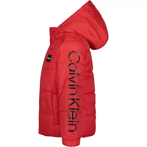 imageCalvin Klein Boys Heavy Weight Hooded Bubble Jacket with Polar Fleece LiningCkj Bubble Racing Red