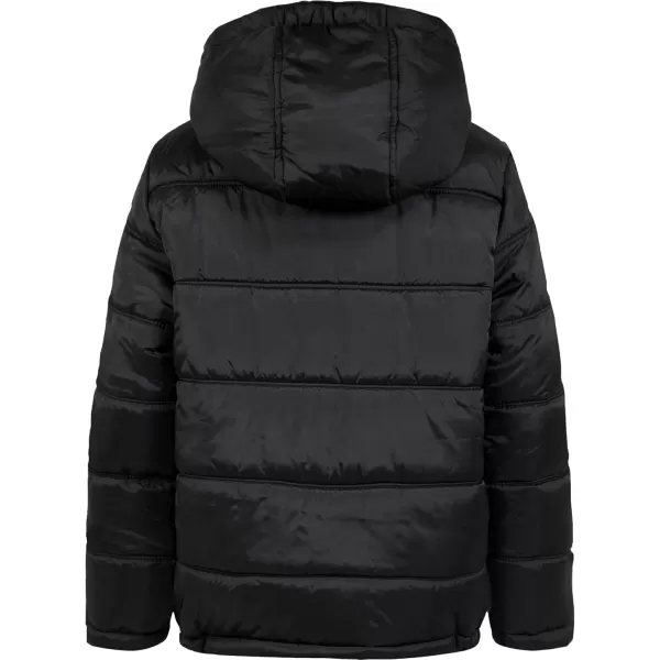 imageCalvin Klein Boys Heavy Weight Hooded Bubble Jacket with Polar Fleece LiningEclipse BlackRed