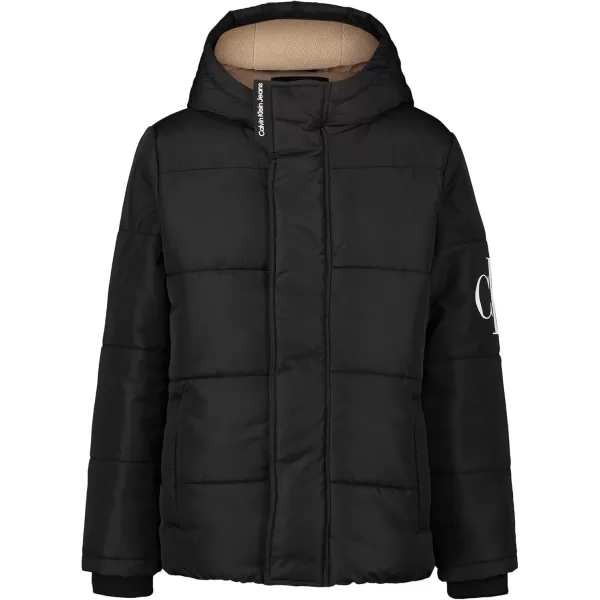 imageCalvin Klein Boys Heavy Weight Hooded Bubble Jacket with Polar Fleece LiningMonologo Black