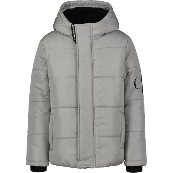 imageCalvin Klein Boys Heavy Weight Hooded Bubble Jacket with Polar Fleece LiningMonologo Drizzle