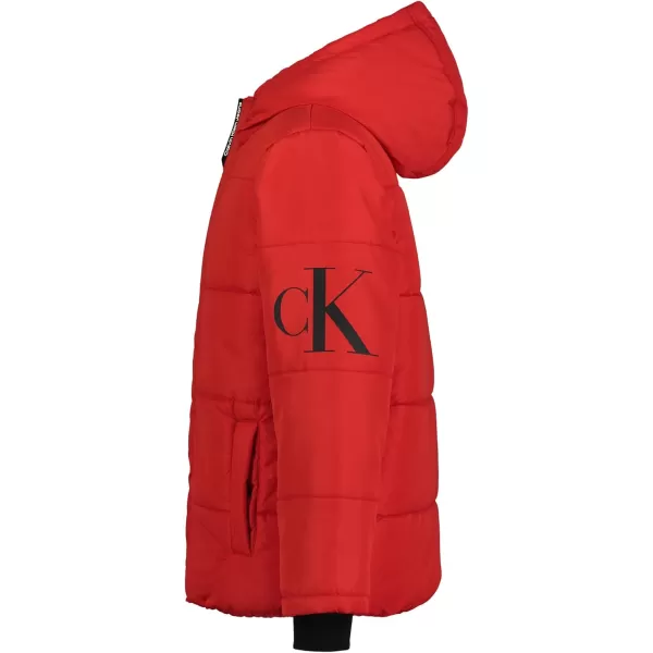 imageCalvin Klein Boys Heavy Weight Hooded Bubble Jacket with Polar Fleece LiningMonologo Racing Red