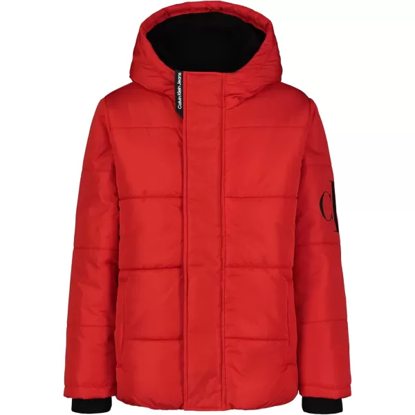 imageCalvin Klein Boys Heavy Weight Hooded Bubble Jacket with Polar Fleece LiningMonologo Racing Red