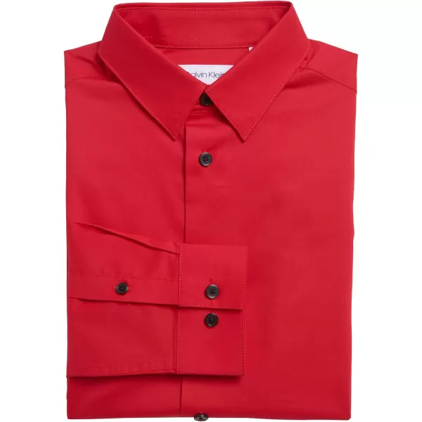 imageCalvin Klein Boys Long Sleeve Slim Fit Dress Shirt ButtonDown Style with Cuffs ampamp Shirttail HemLipstick Red