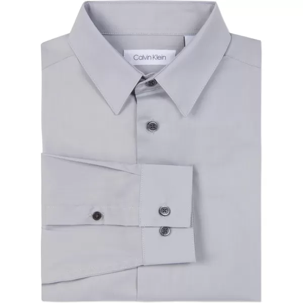 imageCalvin Klein Boys Long Sleeve Slim Fit Dress Shirt ButtonDown Style with Cuffs ampamp Shirttail HemSilver Metal