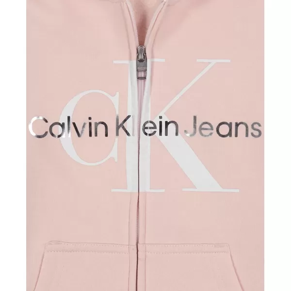 imageCalvin Klein Girls FullZip Fleece Hoodie Sweatshirt with Front PocketsCrystal Pink Mono