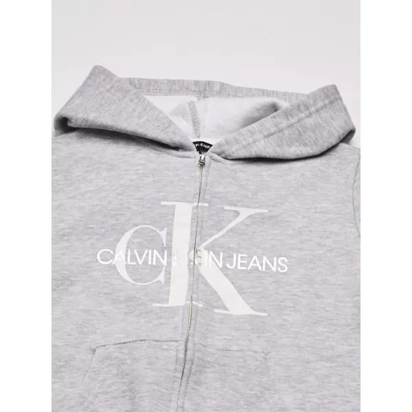 imageCalvin Klein Girls FullZip Fleece Hoodie Sweatshirt with Front PocketsGrey Monogram