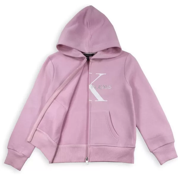 imageCalvin Klein Girls FullZip Fleece Hoodie Sweatshirt with Front PocketsHoneysuckle Mono