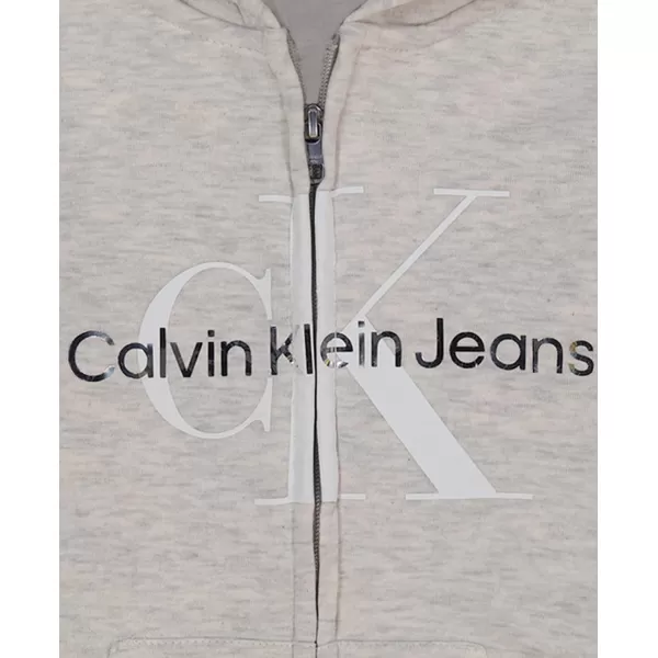 imageCalvin Klein Girls FullZip Fleece Hoodie Sweatshirt with Front PocketsPutty Beige Mono