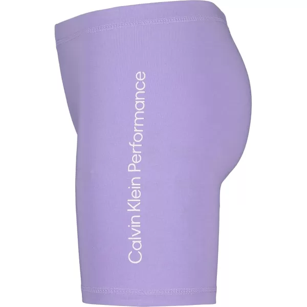 imageCalvin Klein Girls Performance Bike Shorts Soft ampamp Stretchy with Flat Waistband ampamp Snug FitViolet Linear