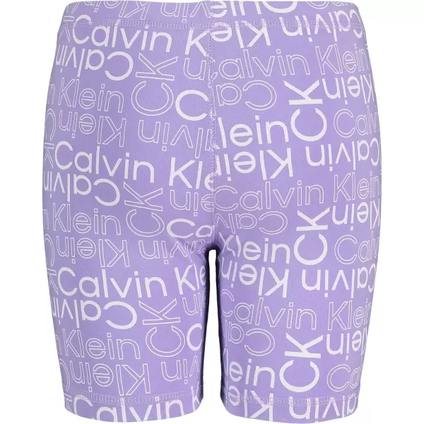 imageCalvin Klein Girls Performance Bike Shorts Soft ampamp Stretchy with Flat Waistband ampamp Snug FitViolet Tulip Logo