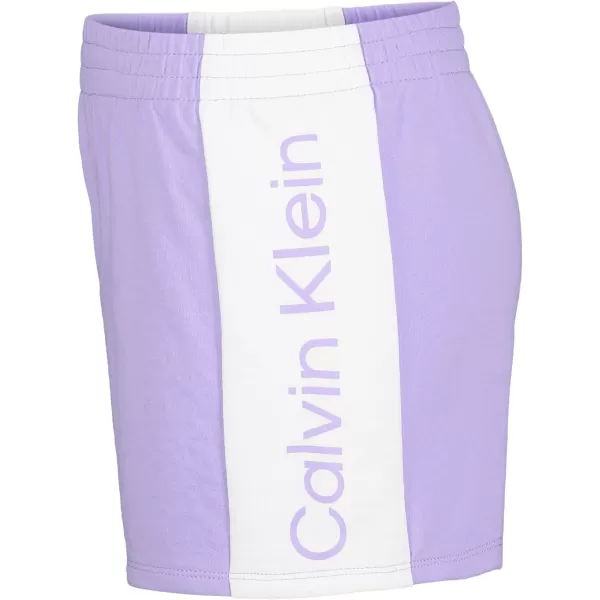 imageCalvin Klein Girls Performance Running Shorts QuickDrying Mesh Elastic Waistband ampamp Pullon StyleViolet Colorblock