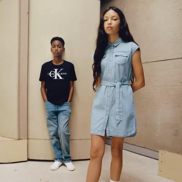imageCalvin Klein Girls Short Sleeve Chambray Denim Shirt DressChambray
