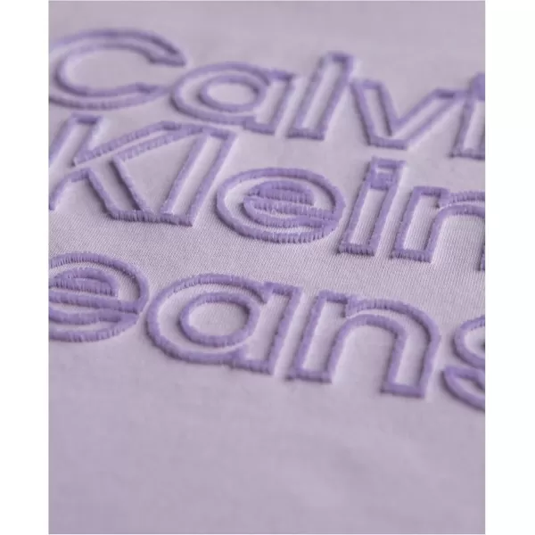 imageCalvin Klein Girls Short Sleeve Logo TShirt Comfortable Fit Cotton Tee with Tagless InteriorOrchid Petal Stack