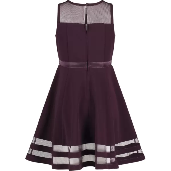 imageCalvin Klein Girls Sleeveless Party Dress Fit and Flare Silhouette Round Neckline ampamp Back Zip ClosureDark Purple