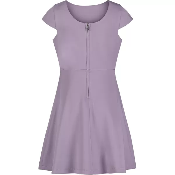 imageCalvin Klein Girls Sleeveless Party Dress Fit and Flare Silhouette Round Neckline ampamp Back Zip ClosureDusk Scuba