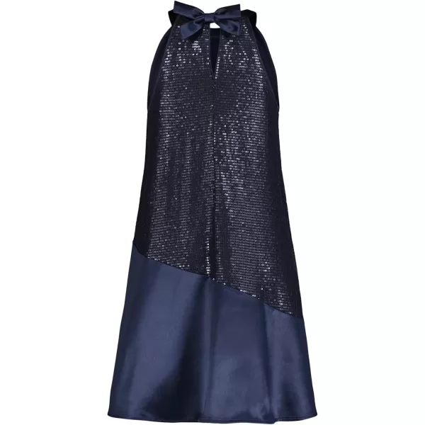 imageCalvin Klein Girls Sleeveless Party Dress Fit and Flare Silhouette Round Neckline ampamp Back Zip ClosureNavy Sequin