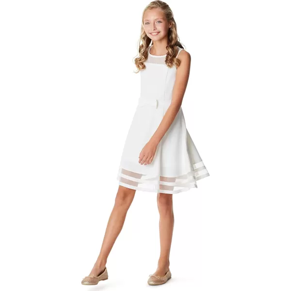 imageCalvin Klein Girls Sleeveless Party Dress Fit and Flare Silhouette Round Neckline ampamp Back Zip ClosureWhipped Cream