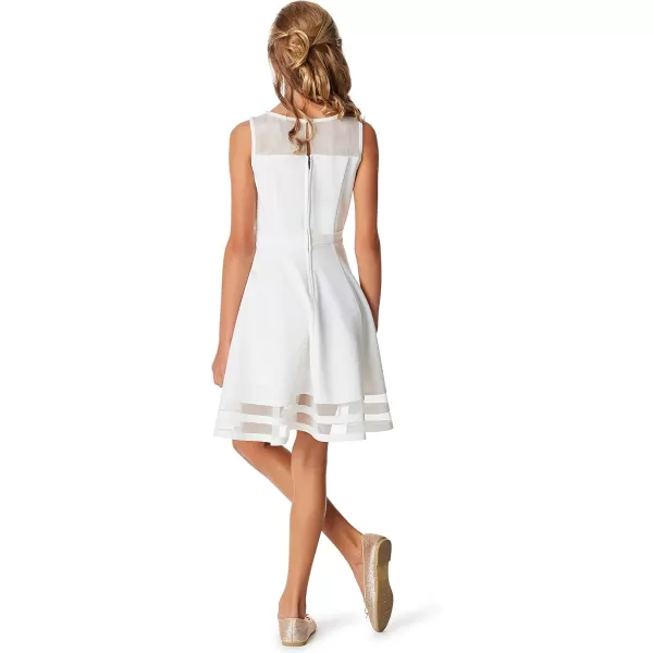 imageCalvin Klein Girls Sleeveless Party Dress Fit and Flare Silhouette Round Neckline ampamp Back Zip ClosureWhipped Cream