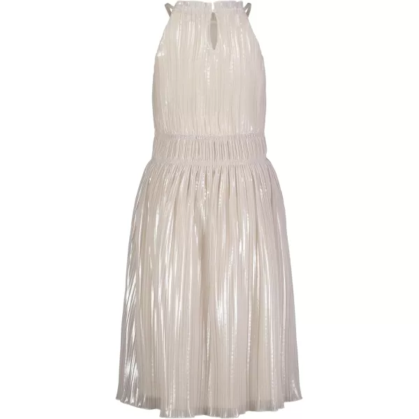 imageCalvin Klein Girls Sleeveless Party Dress Fit and Flare Silhouette Round Neckline ampamp Back Zip ClosureWhite Sand