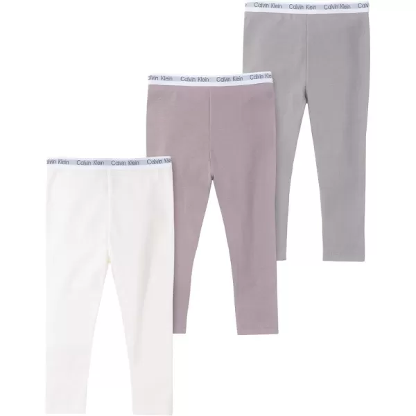 imageCalvin Klein Baby Girls 3Pack Cotton Pants Everyday Casual Wear UltraSoft ampamp Comfortable FitPurple DoveEgretGull