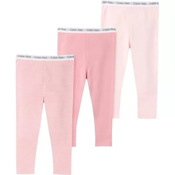 imageCalvin Klein Baby Girls 3Pack Cotton Pants Everyday Casual Wear UltraSoft ampamp Comfortable FitRosewaterCountry Rose