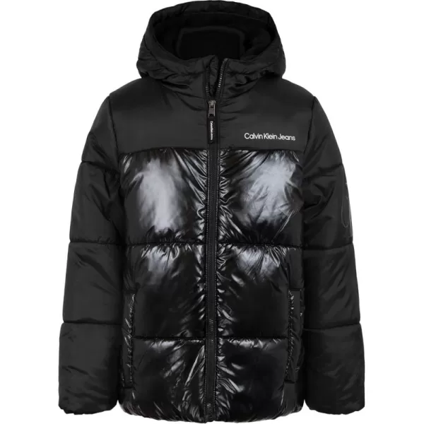 imageCalvin Klein Boys Heavy Weight Hooded Bubble Jacket with Polar Fleece LiningBlack Blocked