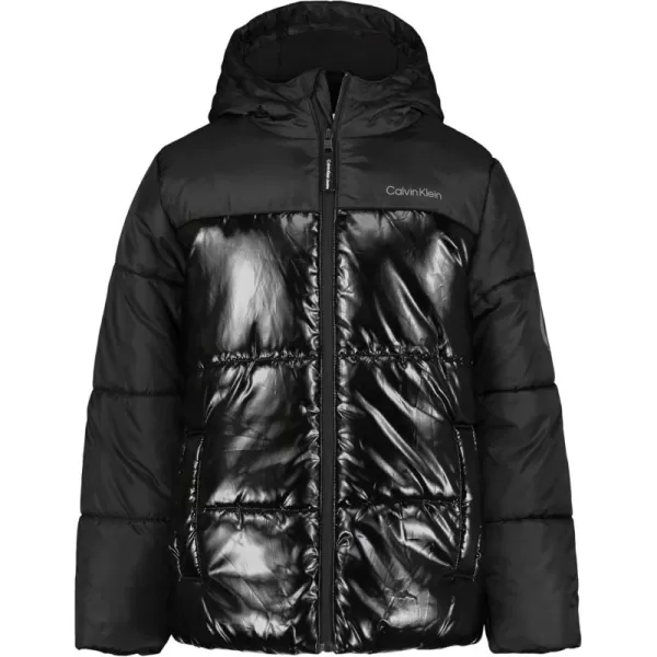 imageCalvin Klein Boys Heavy Weight Hooded Bubble Jacket with Polar Fleece LiningBlack Shine