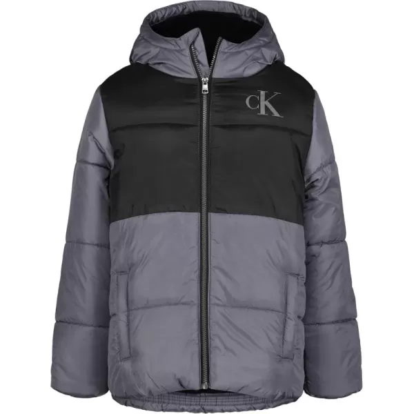 imageCalvin Klein Boys Heavy Weight Hooded Bubble Jacket with Polar Fleece LiningBubble Dark Grey 02