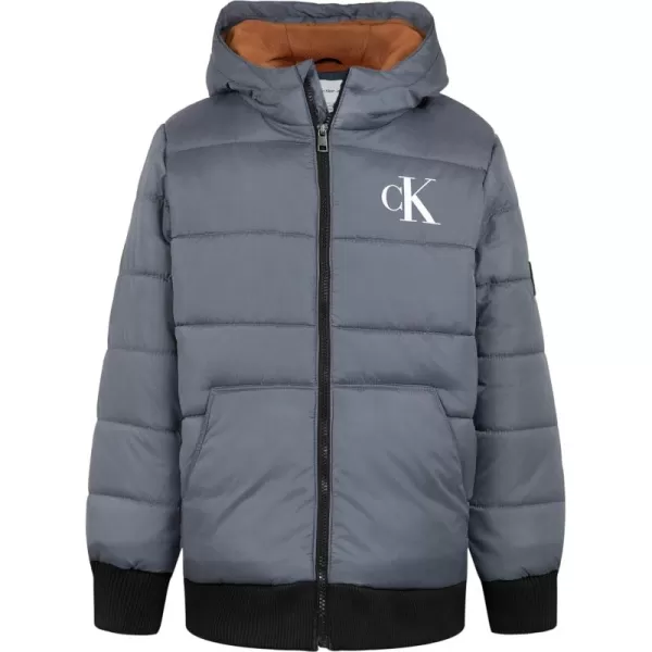 imageCalvin Klein Boys Heavy Weight Hooded Bubble Jacket with Polar Fleece LiningBubble Dark Grey 04